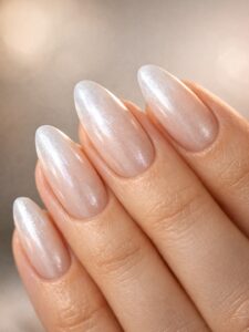 Minimal winter nails in milky white gel polish on short almond nails, glossy clean girl manicure, San Diego nail salon